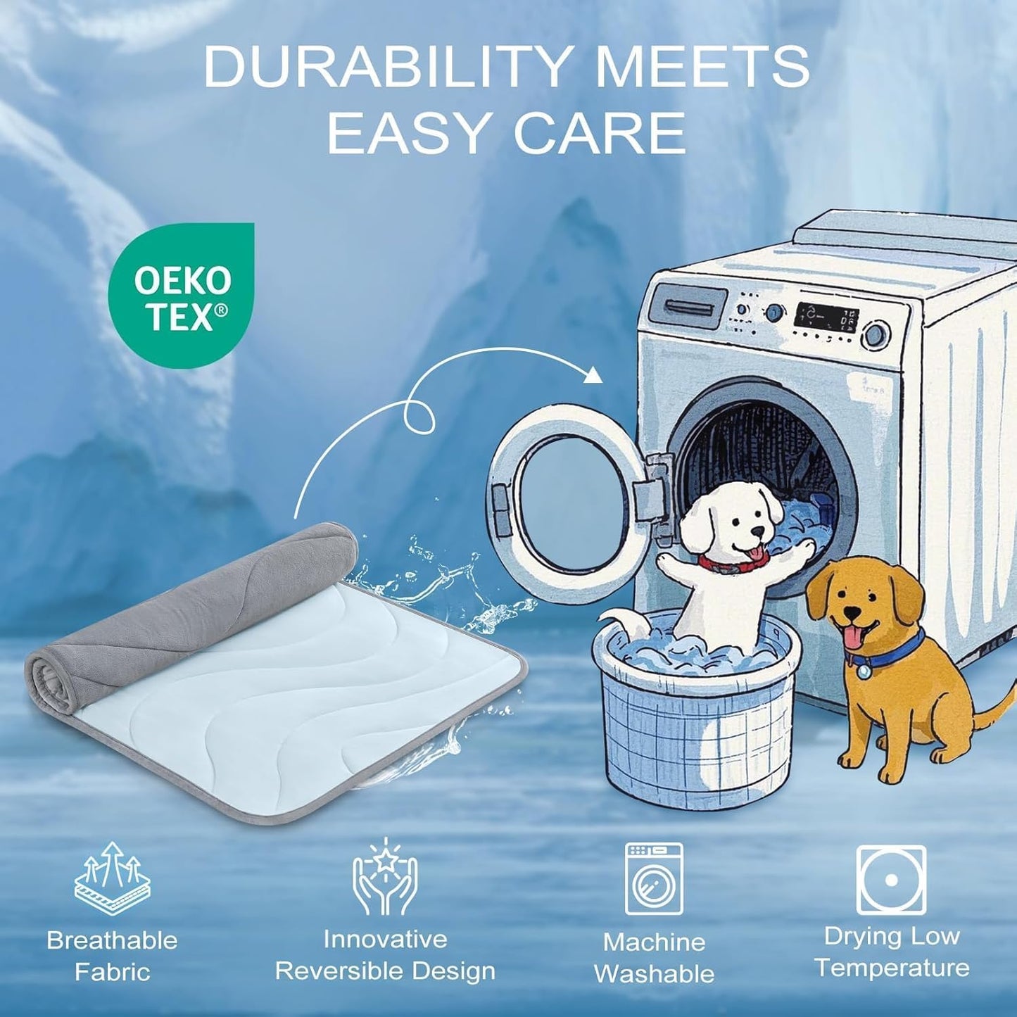 Dog Cooling Mat, Q-Max>0.45 Thin Breathable Cooling Mat for Large Dogs, Washable Reversible Dog Pad for Four Seasons, 36" L X 23" W, Ocean Blue