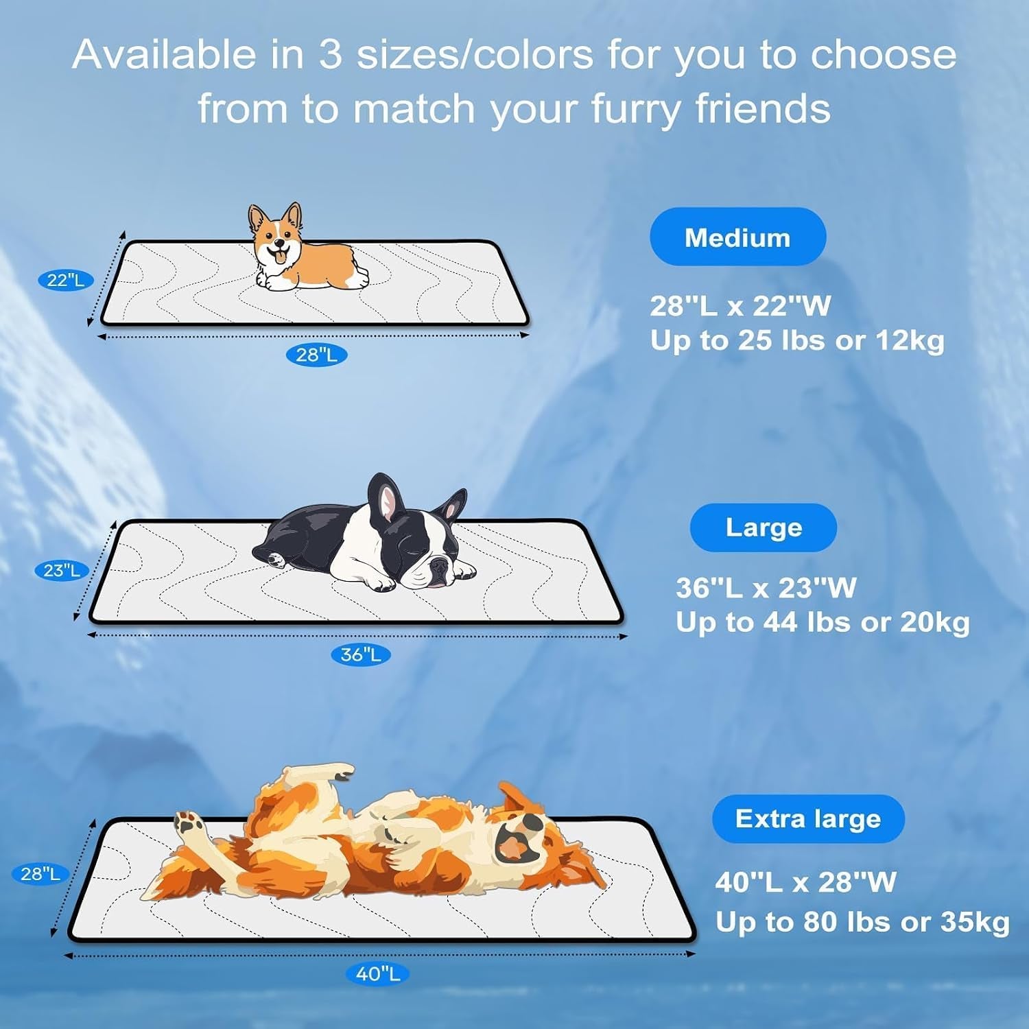 Dog Cooling Mat, Q-Max>0.45 Thin Breathable Cooling Mat for Large Dogs, Washable Reversible Dog Pad for Four Seasons, 36" L X 23" W, Ocean Blue