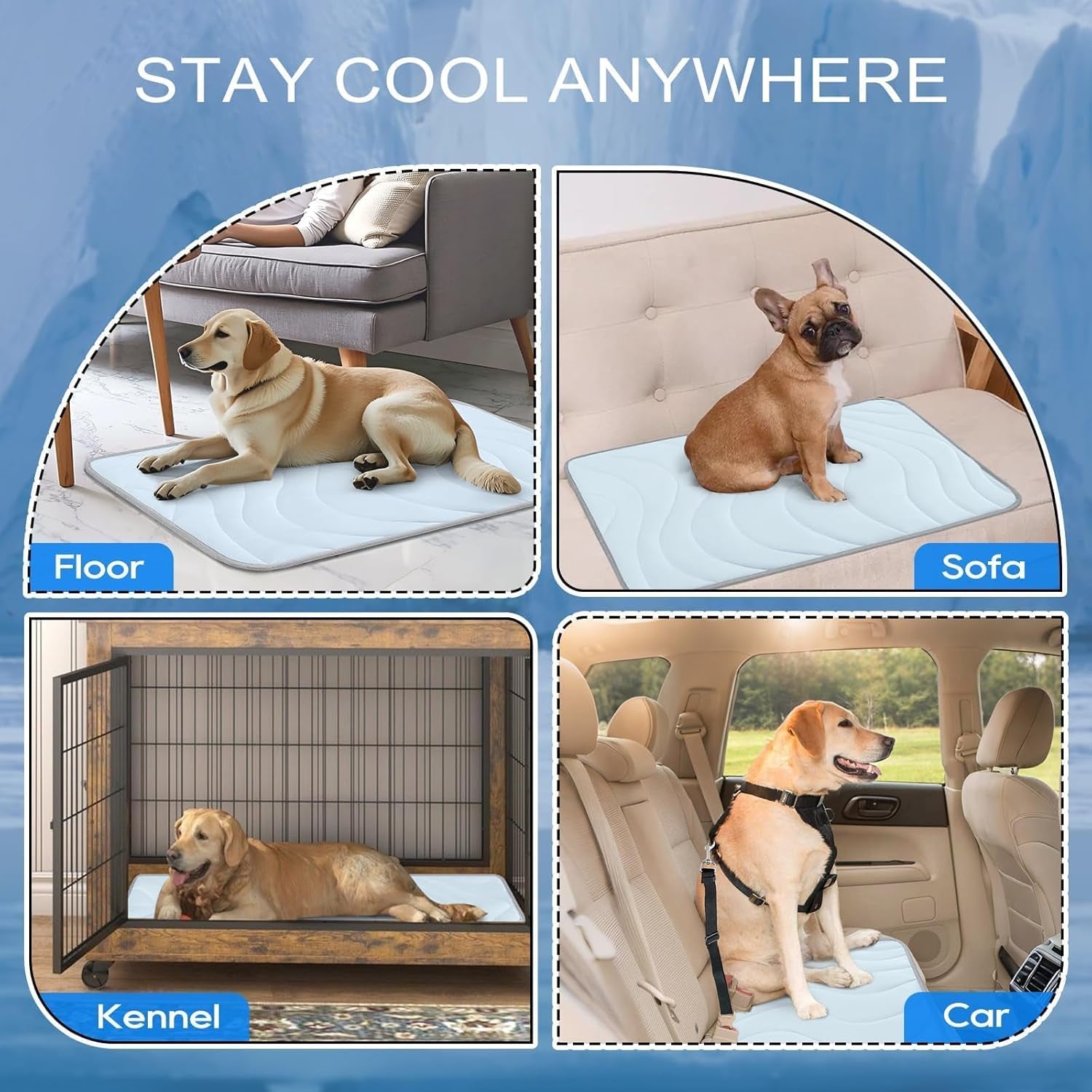 Dog Cooling Mat, Q-Max>0.45 Thin Breathable Cooling Mat for Large Dogs, Washable Reversible Dog Pad for Four Seasons, 36" L X 23" W, Ocean Blue